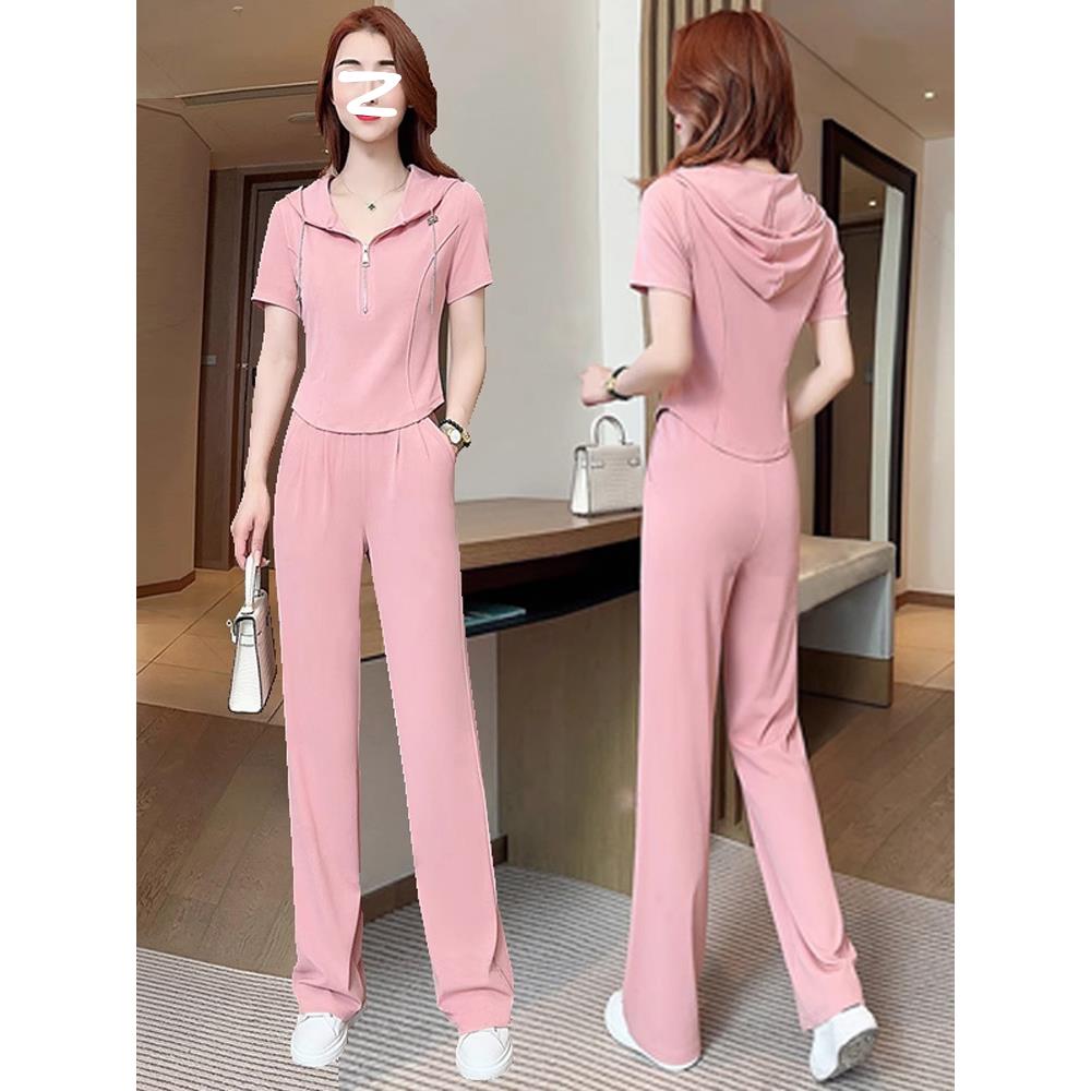 欧洲站时尚休闲运动套装女2025年夏季新款宽松大码洋气潮牌两件套
