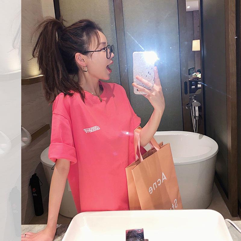 2025夏季新款网红同款百搭纯棉下衣失踪宽松中长款字母短袖t恤女