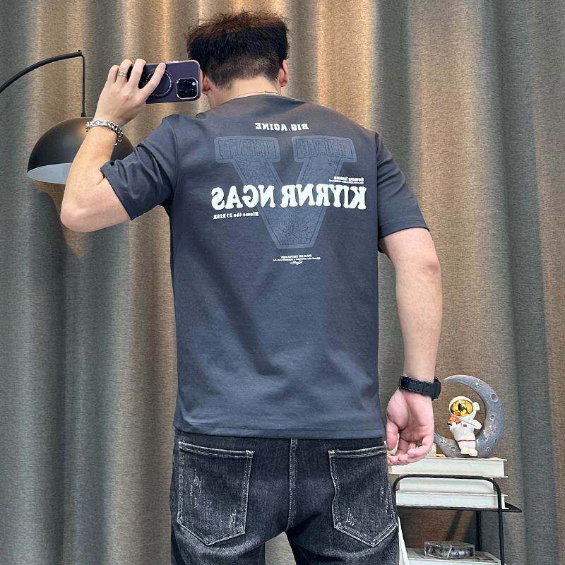 潮牌后背字母印花短袖t恤男夏季高端潮流圆领休闲纯棉半袖上衣潮