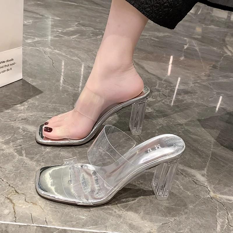 法式绝美水晶玻璃透明高跟鞋女2025年夏季新款凉鞋仙女风半拖凉拖