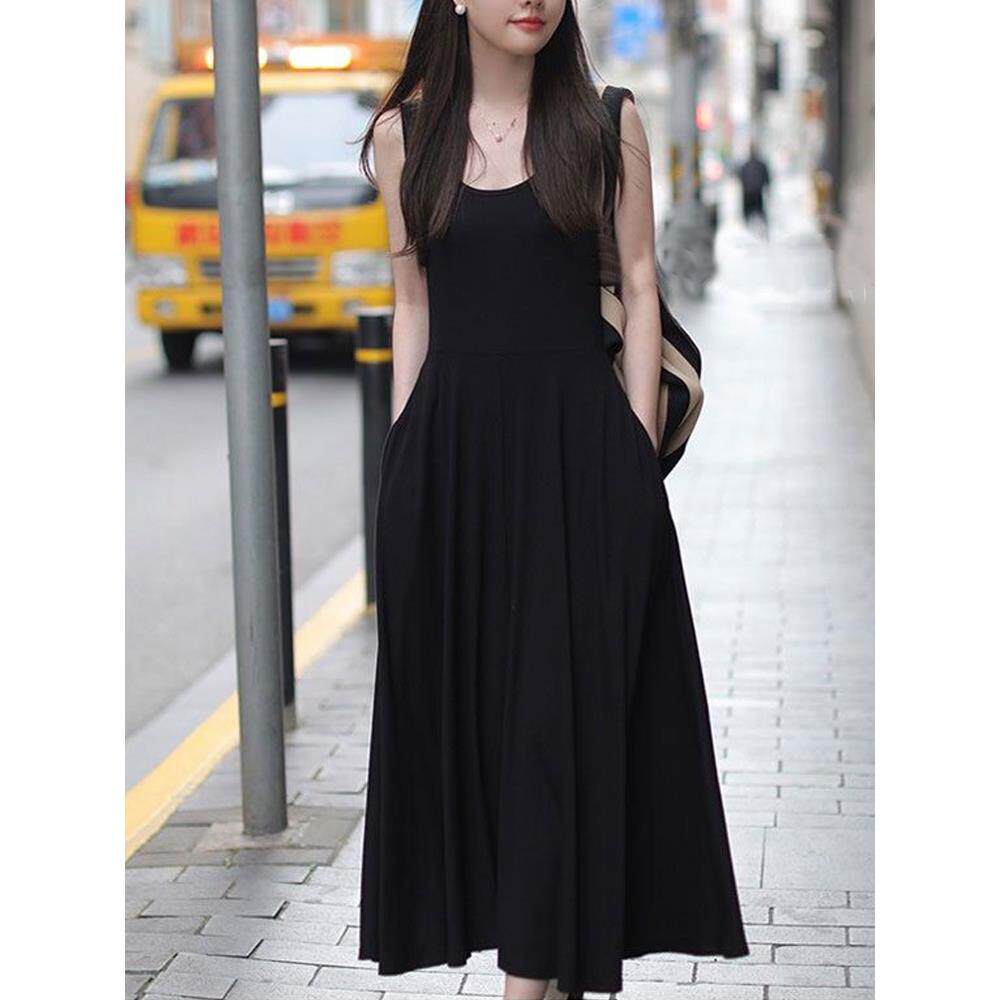 专柜2025法式赫本修身吊带连衣裙女垂感显瘦莫代尔背心裙夏小黑裙