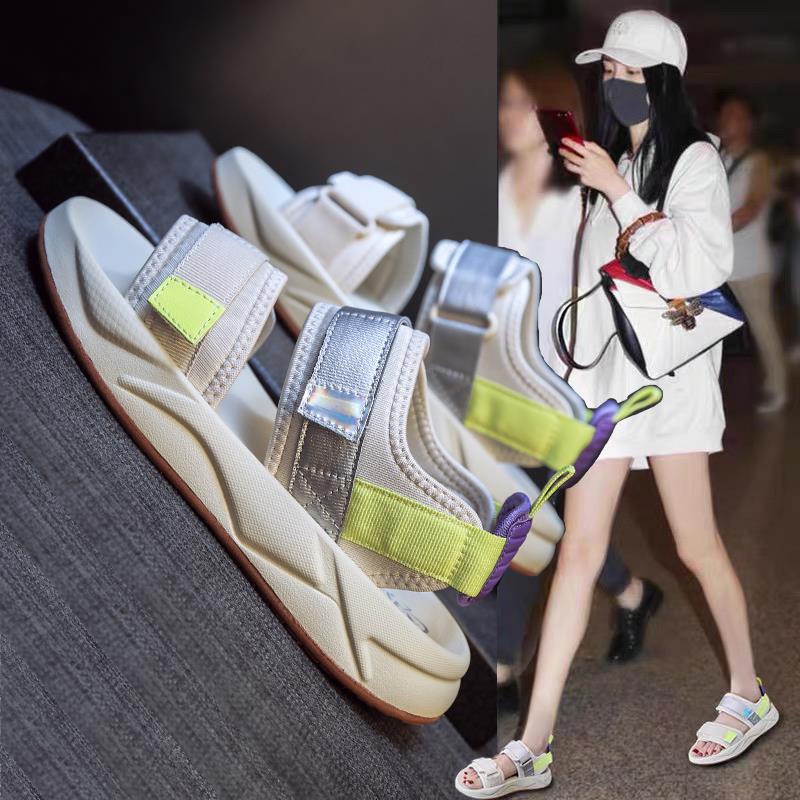 潮牌运动凉鞋女2025年新款夏季老爹百搭休闲平底沙滩鞋魔术贴网红