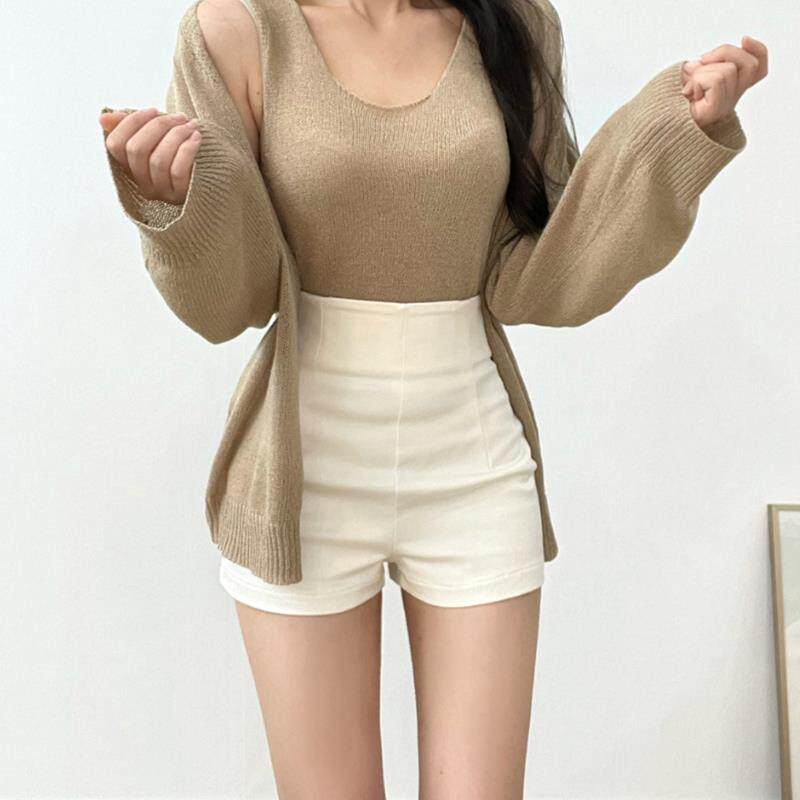 2025夏季新款白色短裤女紧身包臀性感辣妹a字打底热裤高腰三分裤