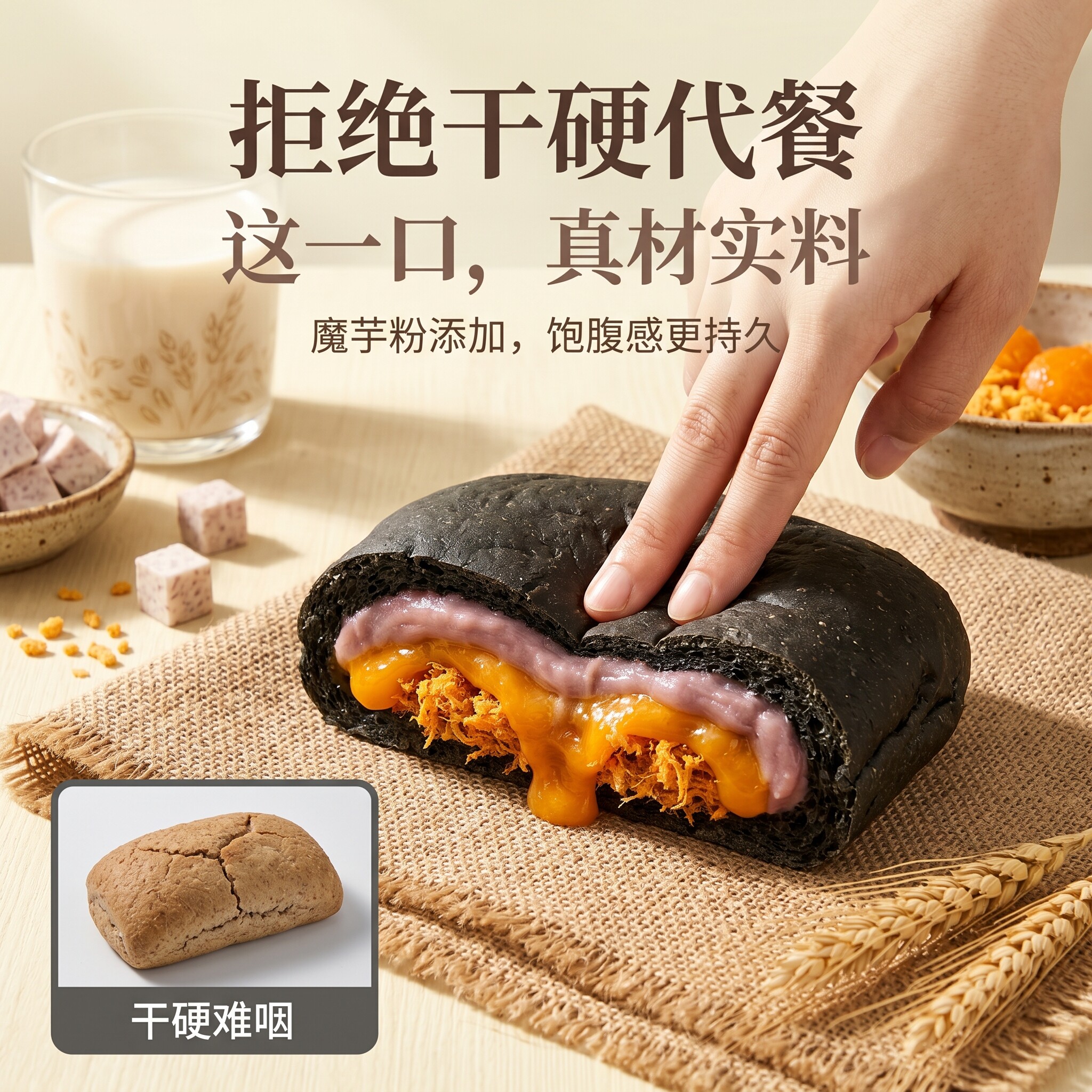 斌馨芋泥蟹黄肉松味五黑魔芋欧包