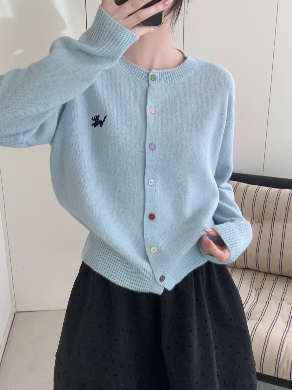 欧韩时尚全羊毛卡通刺绣针织开衫