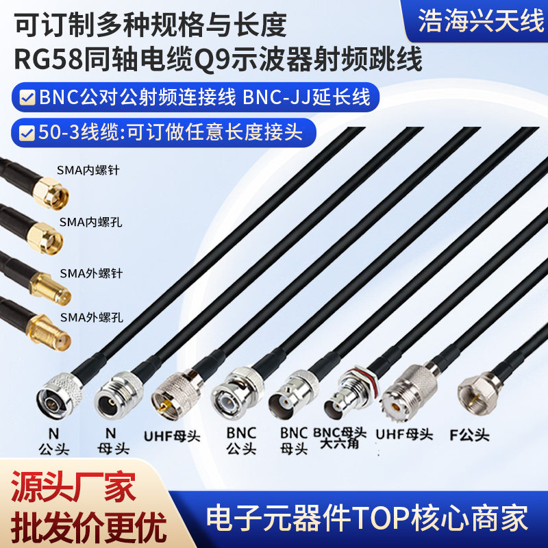 RG58纯铜线50-3射频连接线低损跳线N/BNC/SMA/TNC天线馈线延长线
