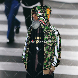 adidas三叶草BAPE联名款 外套KF4916 男女迷彩风印花运动连帽长袖