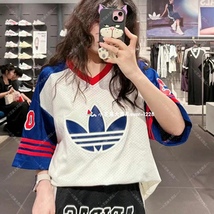 籃球風(fēng)運(yùn)動(dòng)短袖 adidas三葉草專柜正品 V領(lǐng)T恤JC6801JC6802JC6803