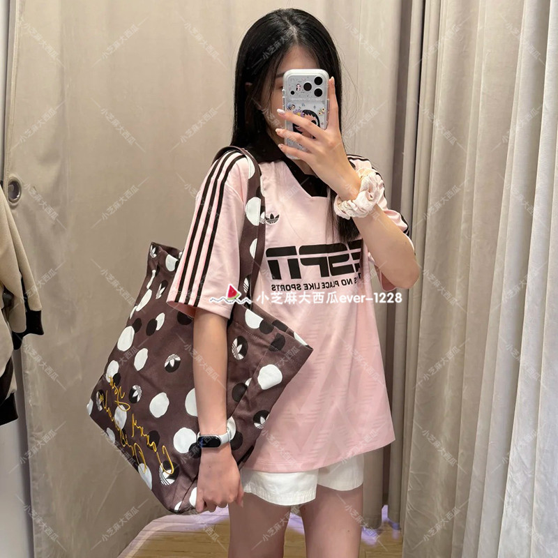 adidas三叶草正品内置口袋波点印花休闲水洗托特包单肩包LC8241