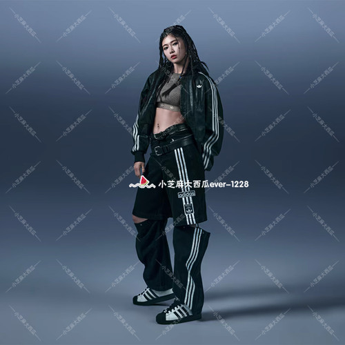 adidas三叶草可拆卸牛仔阔腿裤