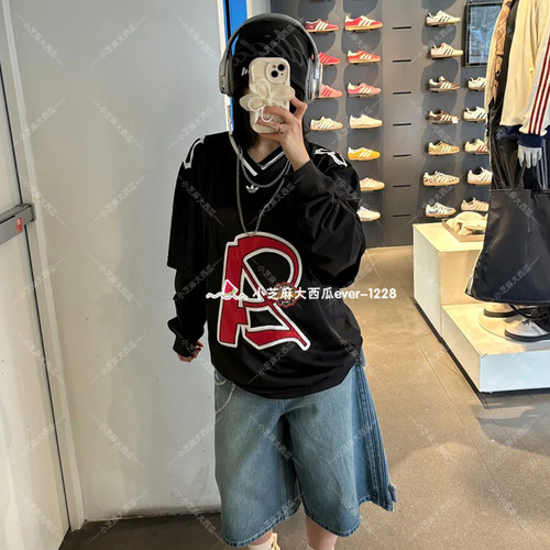adidas三叶草二合一运动宽松长袖