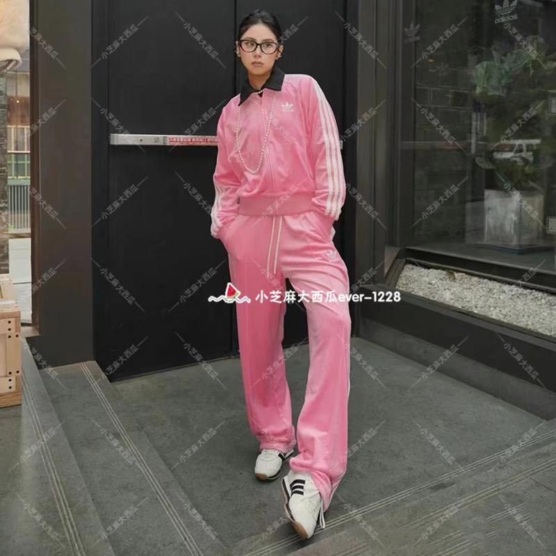 adidas三叶草丝绒宽松运动长裤