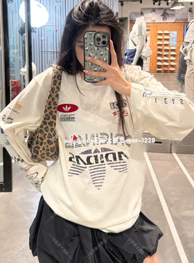 adidas三叶草男子舒适大号版型赛车风运动宽松长袖T恤KH1199/1200