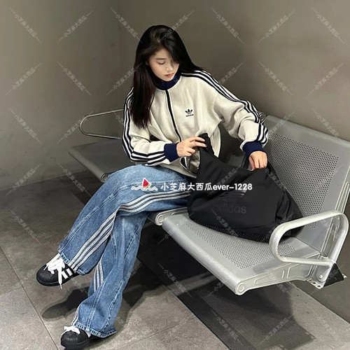 adidas三叶草华夫格宽松夹克外套