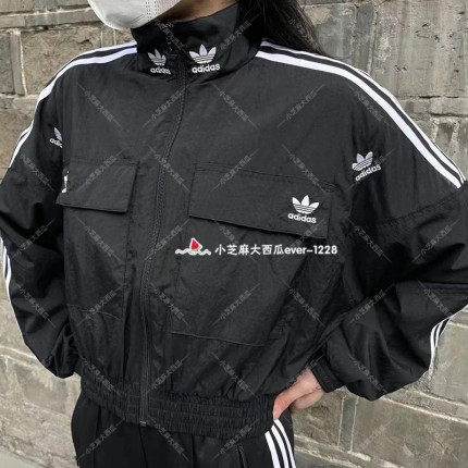 adidas三叶草专柜正品女子经典条纹小logo时尚休闲运动外套H22875