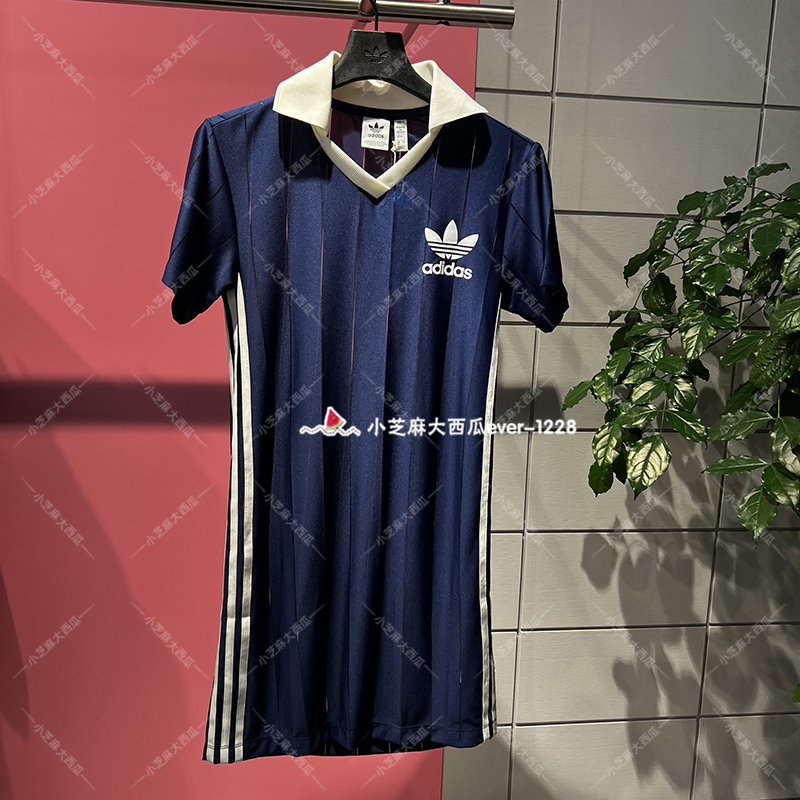 adidas三叶草短袖翻领连衣裙