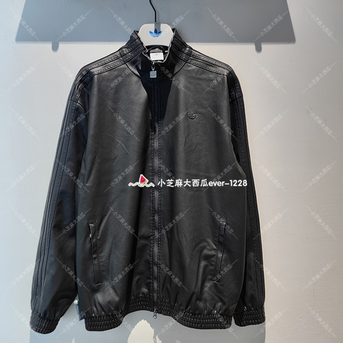 adidas三叶草人造革夹克外套