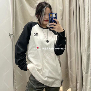 adidas三叶草男女复古拼色长袖T