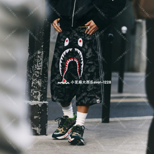 adidas三叶草BAPE联名款SHARK DENIM JORTS纯棉运动短裤KF4917