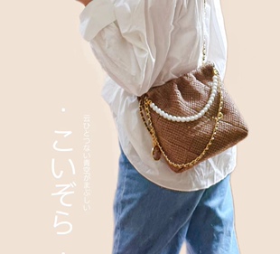 jwfashiongz定制22bag菱格垃圾包手工编织钩织草编包真皮内衬