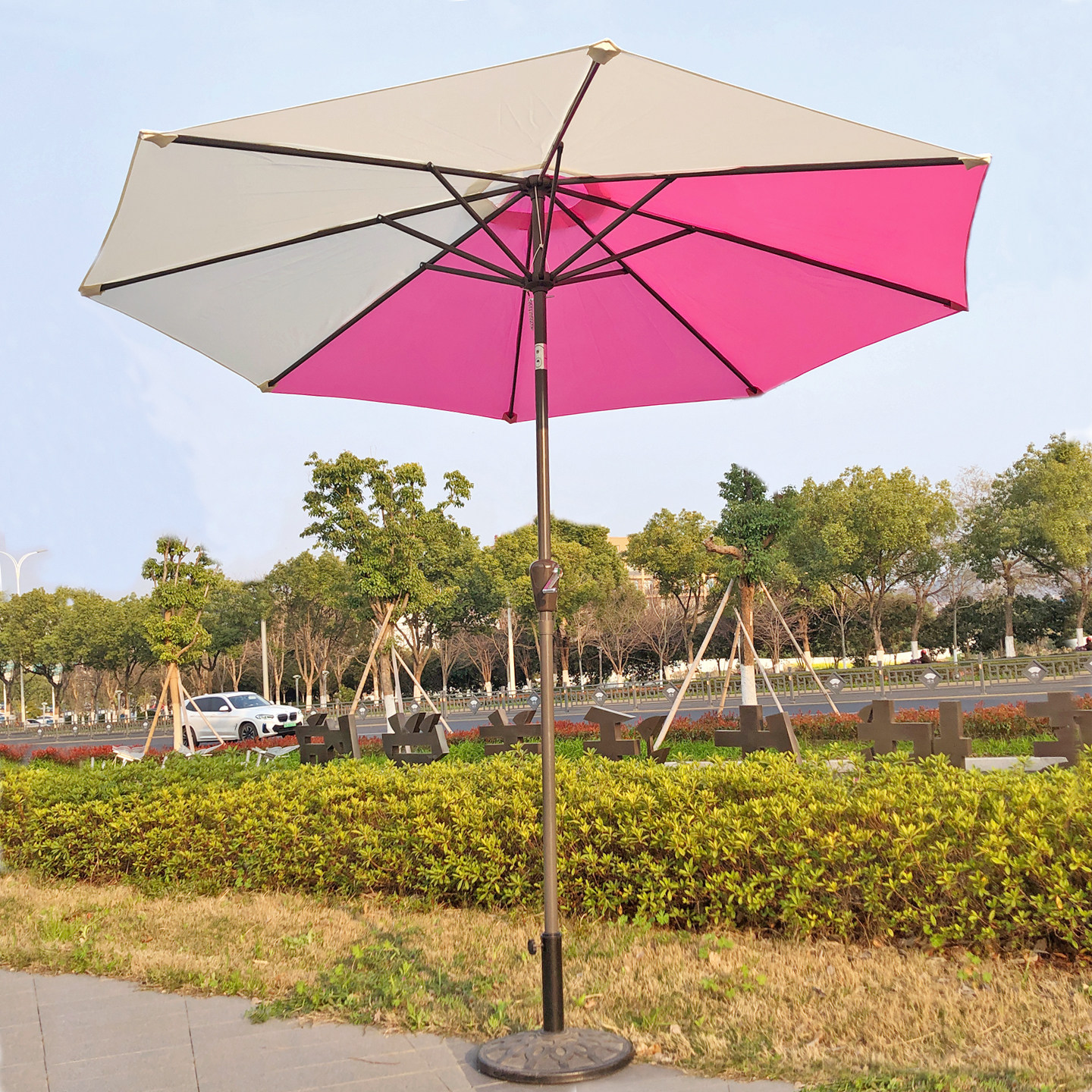 户外2。7米沙滩海边游泳池花园转向遮阳防雨拼色伞庭院露台拼色彩