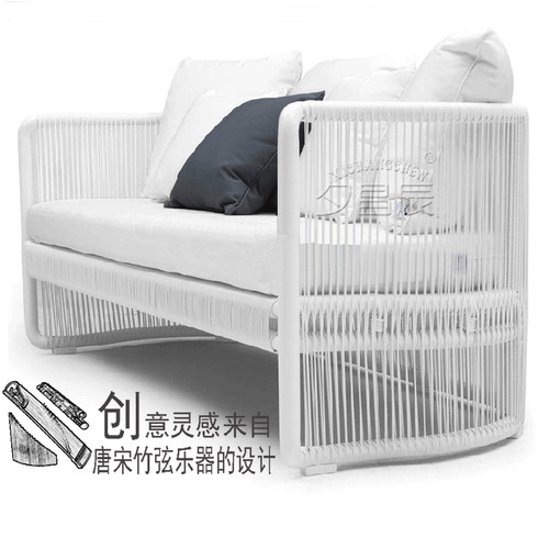 新中式丝弦藤竹三人沙发罗汉椅