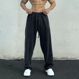 肌肉训练兄弟深蹲健身卫裤 直筒宽松垂感休闲美式 阔腿 男士 运动长裤