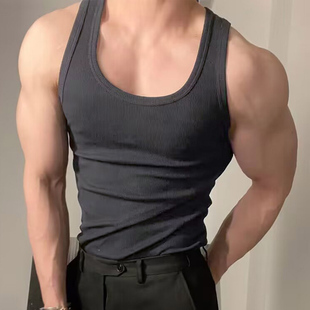 美式重磅螺纹棉运动背心男无袖坎肩休闲弹力显身材篮球健身打底衫