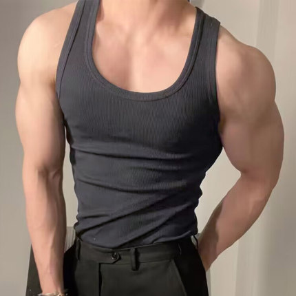 美式重磅螺纹棉运动背心男无袖坎肩休闲弹力显身材篮球健身打底衫
