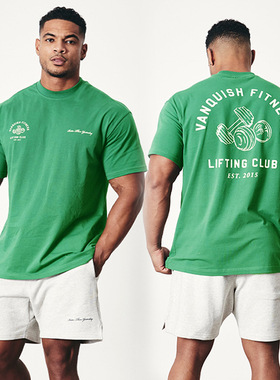 VQ运动T恤男宽松夏季新款撸铁篮球兄弟跑步训练美式肌肉健身衣服