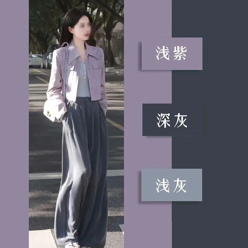 单件/早春装搭配2025新款胖mm韩剧穿搭短款外套上衣阔腿裤女装潮