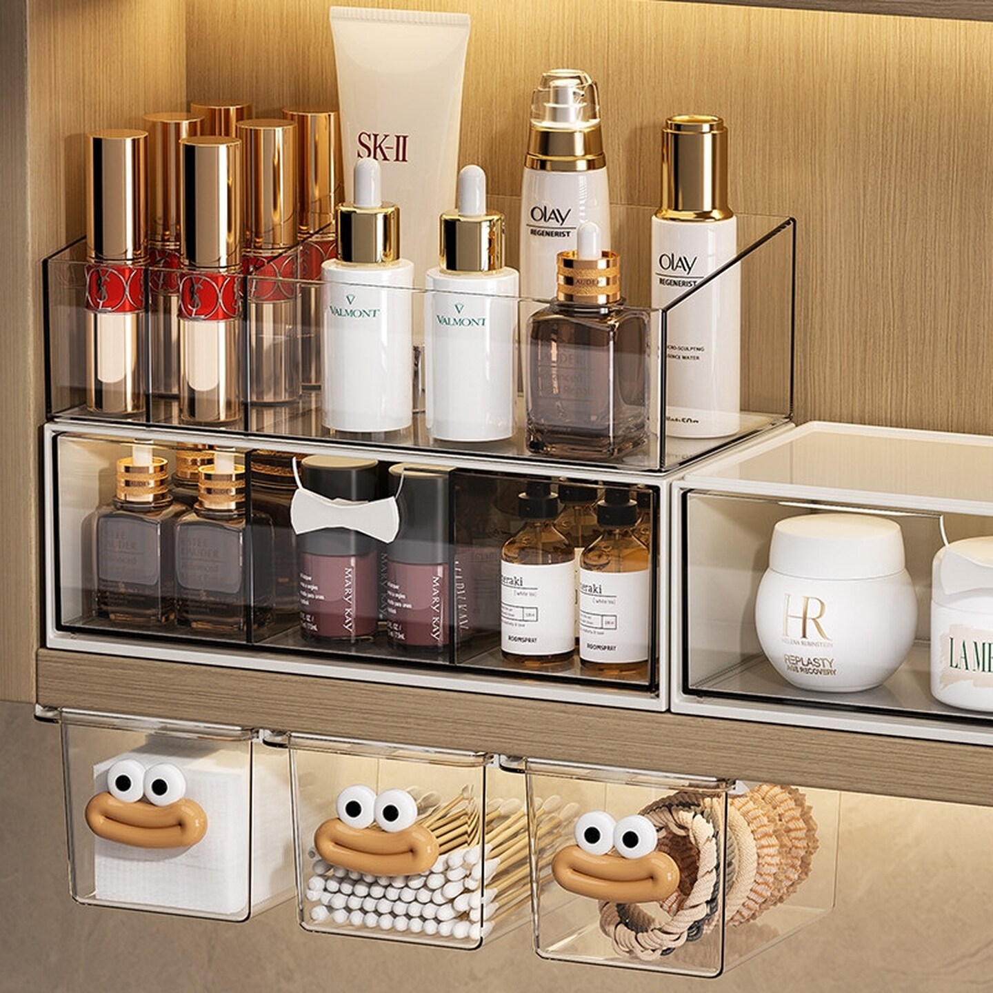 口红收纳格抽屉式卫生间壁挂整理盒浴室柜内下化妆品护肤品置物架