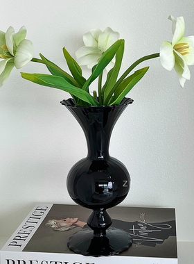 花瓶摆件客厅摆件高端大气插花玻璃轻奢高级感水养鲜花黑色法式