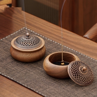 胡桃木实木香炉家用室内熏香沉香茶道禅意香熏炉底座中式创意摆件
