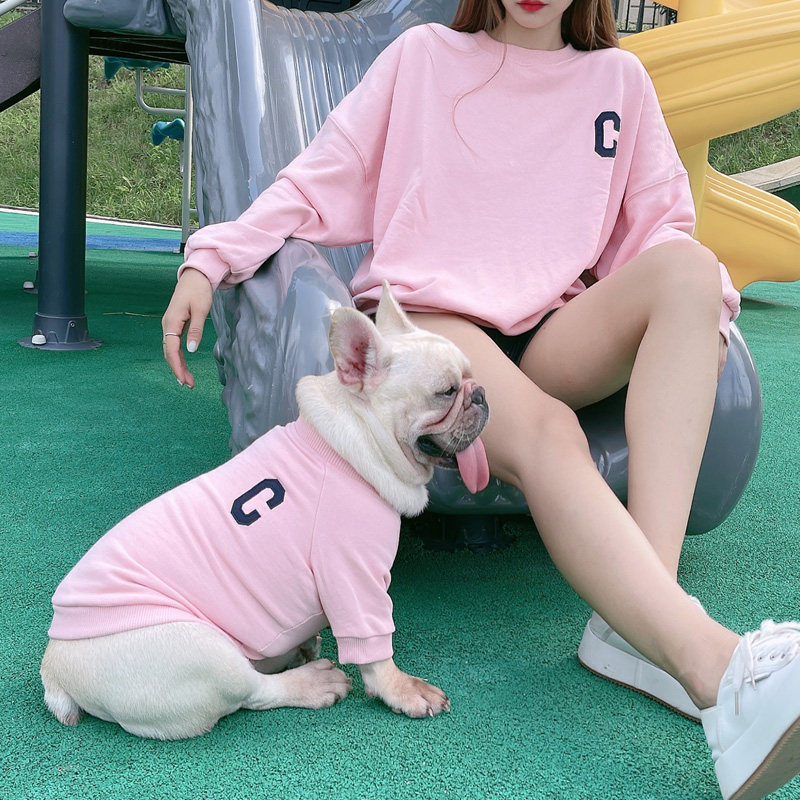 秋款宠物狗狗亲子装衣服法斗巴哥斗牛犬雪纳瑞潮牌纯色卫衣