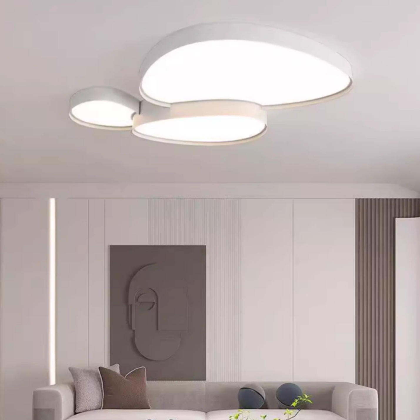 奶油风鹅卵石白色中古风客厅主灯吸顶灯