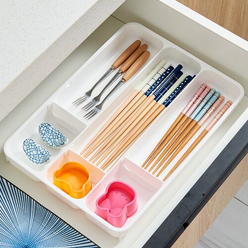 日本厨房餐具抗菌收纳盒抽屉分隔整理筷子勺子刀叉分格厨具储物盒