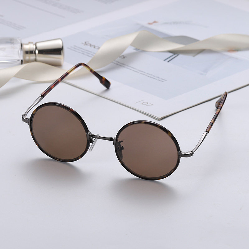 天然水晶石圆形石头镜 复古时尚款个性水晶墨镜 茶色太阳镜