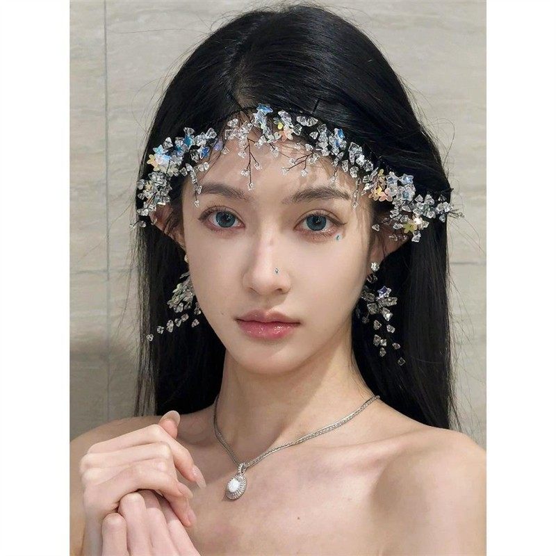 森系新娘头饰婚礼超仙水晶发箍星星发带结婚婚纱拍照发饰