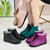 潮流女低帮防水鞋 加绒保暖雨靴防滑水靴日系胶 时尚 雨鞋 带鞋 垫