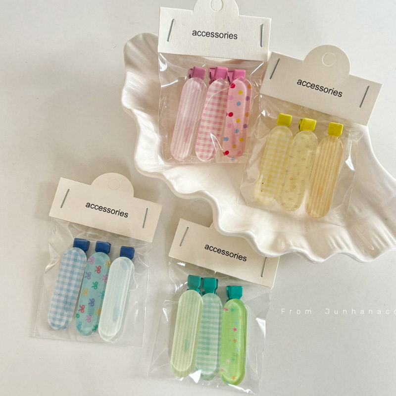 甜美果冻格纹发夹套装甜美鸭嘴夹格子蝴蝶结碎发发卡刘海夹侧边发