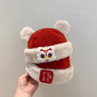 婴儿帽子秋冬款地主帽男女童可爱超萌红色周岁喜气保暖加厚瓜皮帽