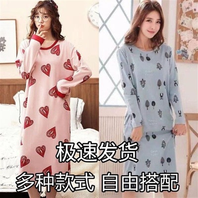 长袖睡裙女春秋季棉质长款秋天连衣裙秋款公主风大码孕妇睡衣夏款