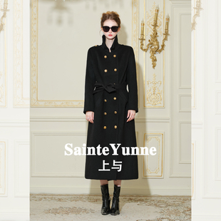 SainteYunne上与黑金贵气高定系带羊毛大衣秋冬长款毛呢外套DY859