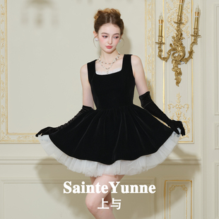 SainteYunne上与秋季新品【高贵黑天鹅】丝绒蓬蓬短款连衣裙LQ801