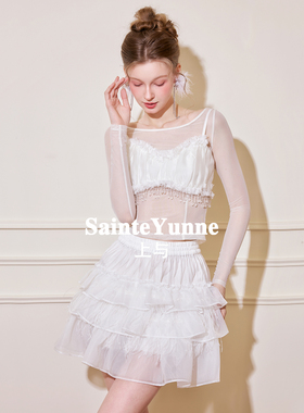 SainteYunne上与新款原创重工公主羽毛蓬蓬蛋糕半身裙女夏QZ732