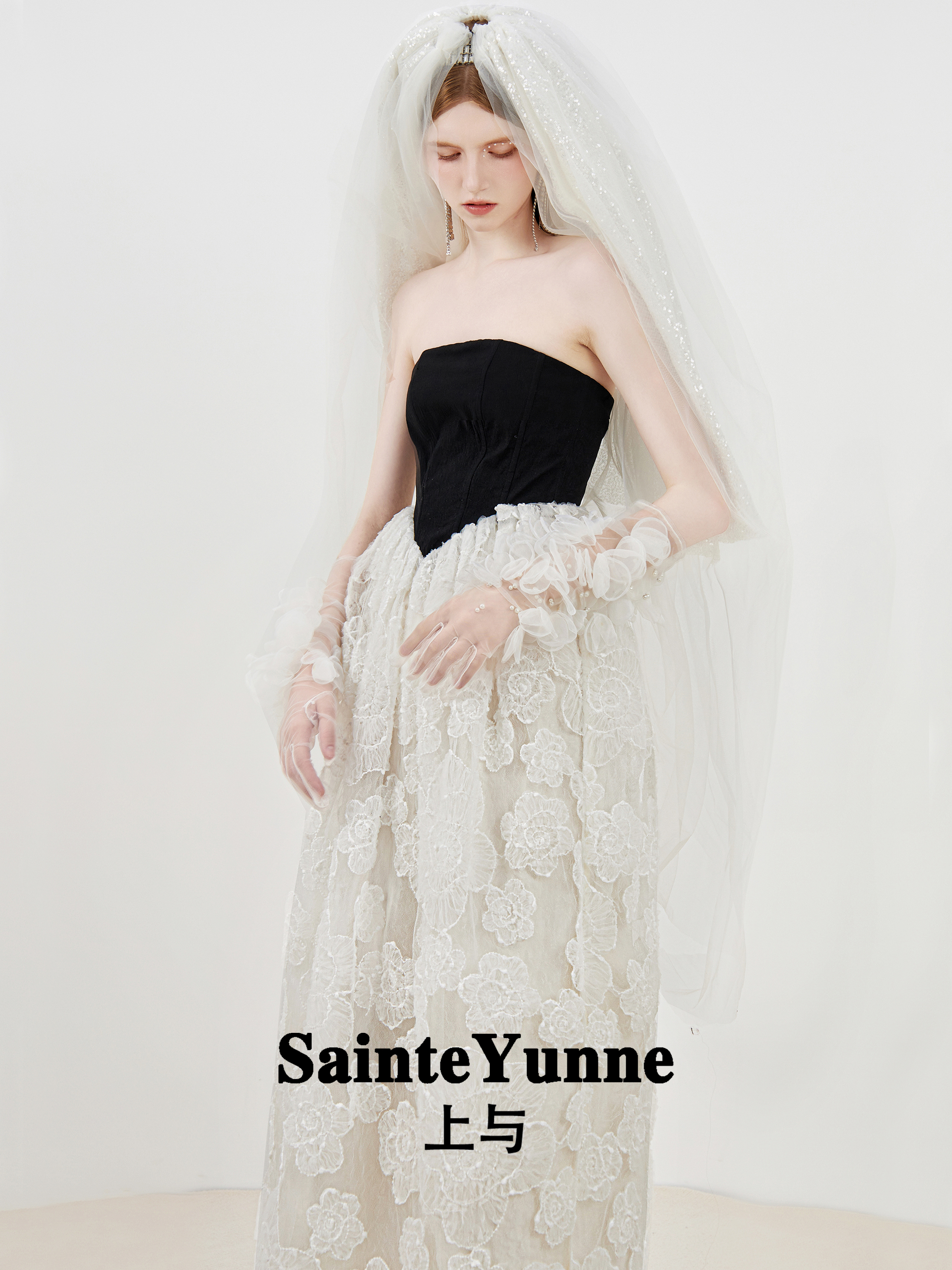 SainteYunne【夏日繁花】高定花朵浪漫蕾丝收腰抹胸连衣裙LQ104