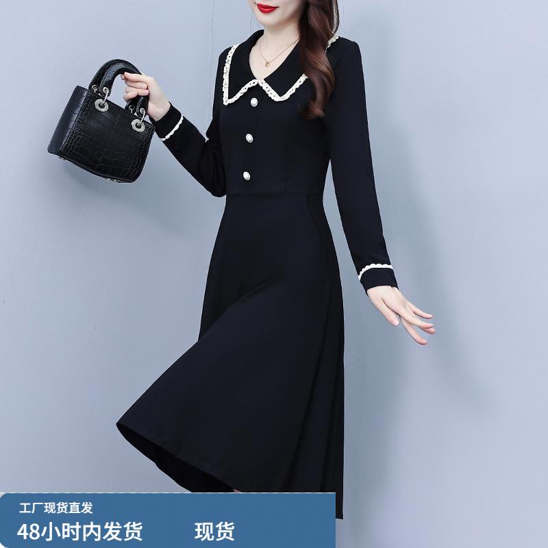 黑色长袖连衣裙女2025新款春秋季轻奢高级感显瘦气质妈妈春装裙子