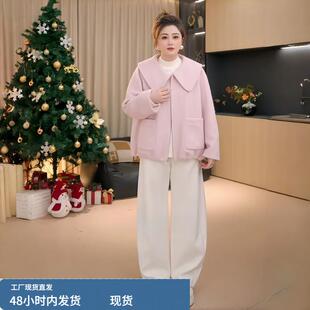 大码女装韩版娃娃领短外套女冬季新款胖mm减龄加厚夹棉小香风上衣