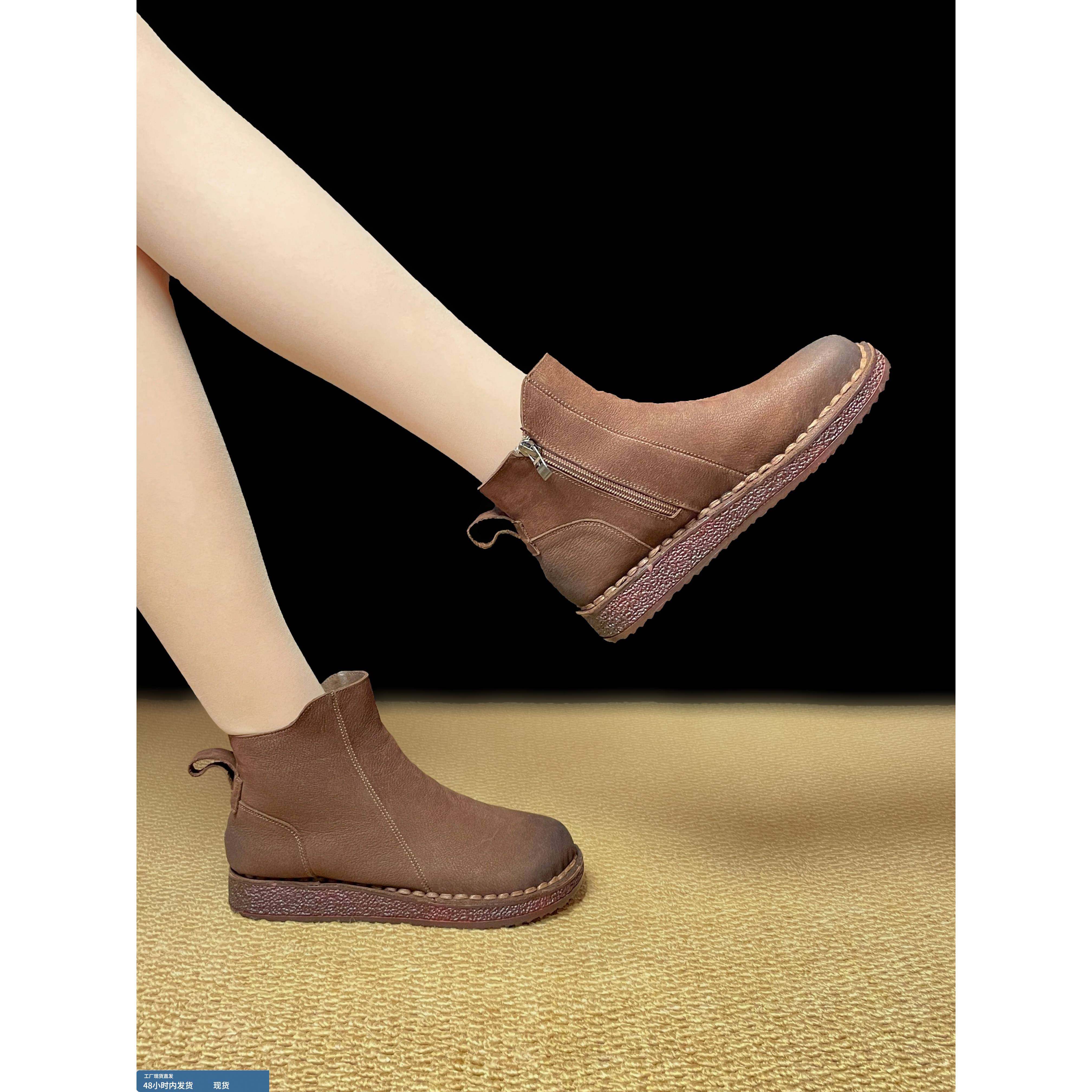 头层牛皮短靴女2025新款秋冬季加绒马丁靴爆款英伦风厚底瘦瘦女靴